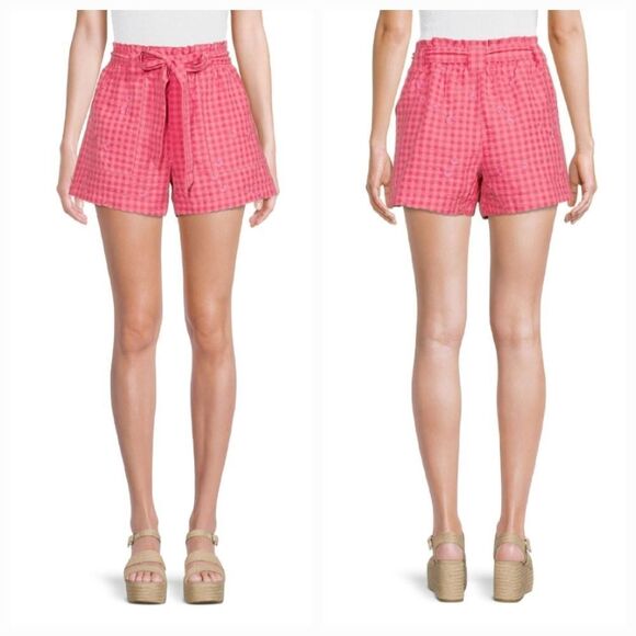 ☔️🔹️NWT Pink Plaid w/Embroidered Lace Floral Print Size 6/28 - Picture 2 of 11